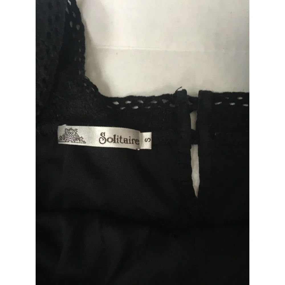 Solitaire Black Circle Eyelet Square Neck Blouse Tie Sleeve Size Small Bohemian